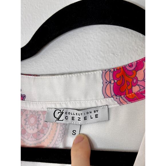 Collection by Cezele Paisley Hot Pink Orange Flowy Top Button Down Small Size S - Picture 9 of 16